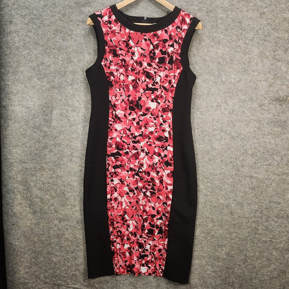 New York & Company Pencil Dress Womens L Abstract Art Floral Stretch Slimming‎